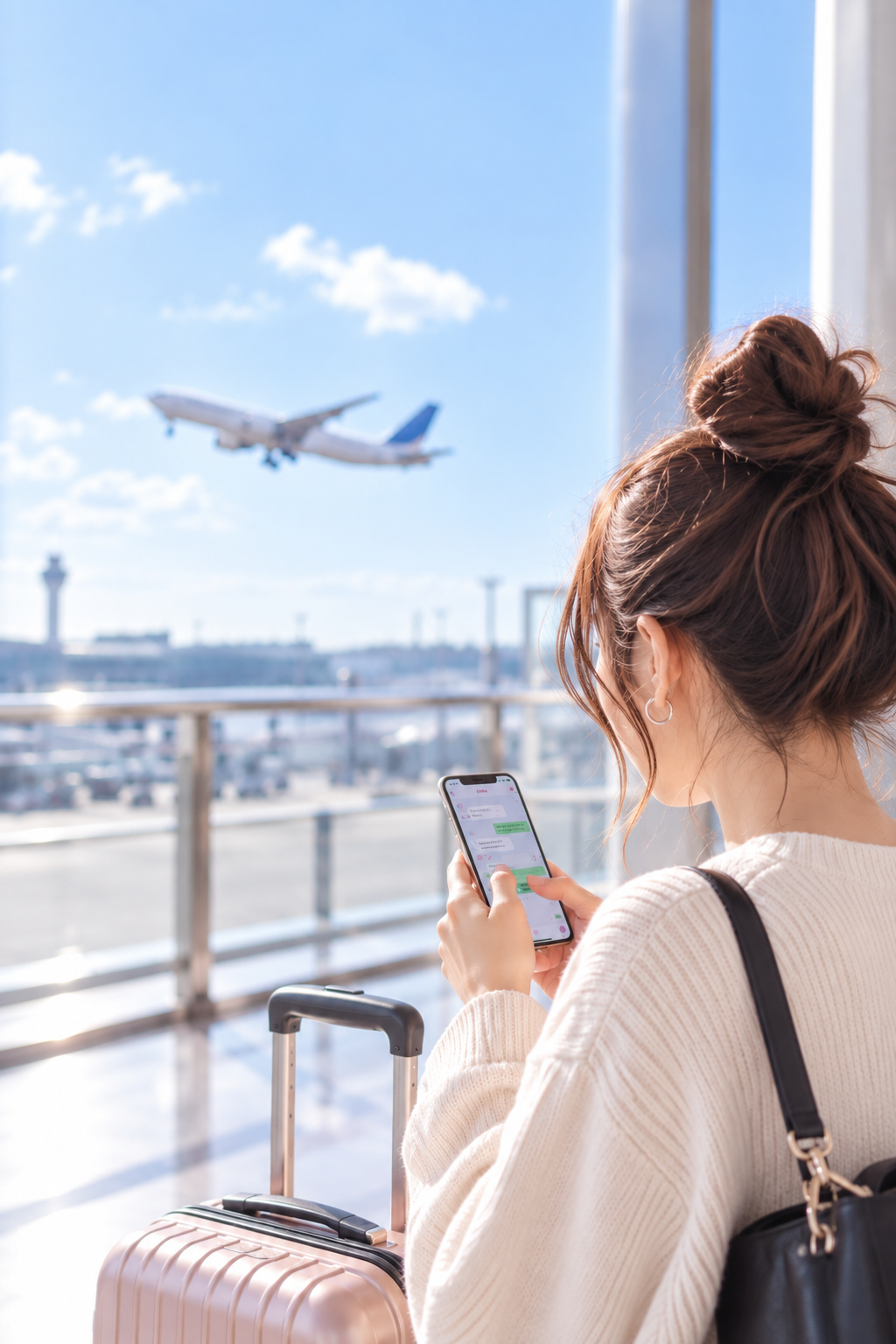 韓国旅行中にスマートフォンで相談するイメージ