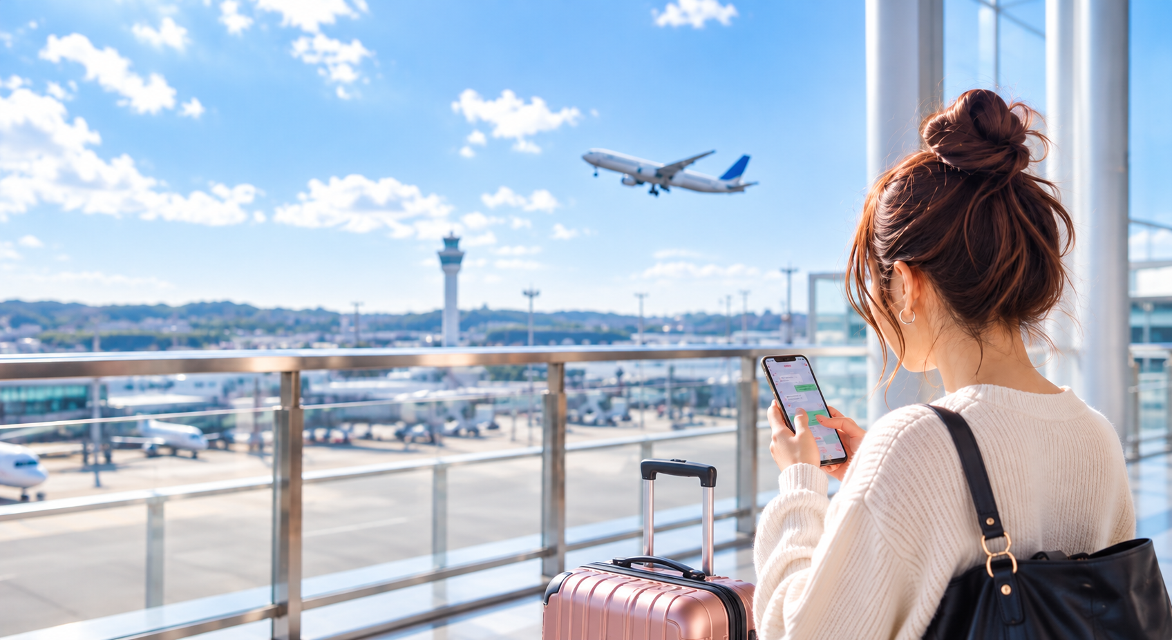 韓国旅行中にスマートフォンで相談するイメージ
